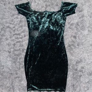 Fashion Nova Off The Shoulder Green Velvet Dress